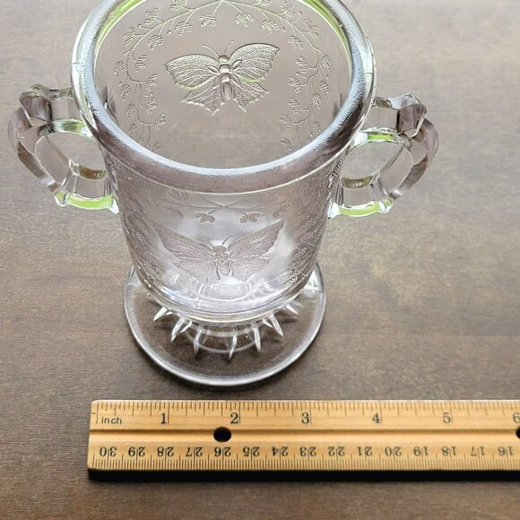 Antique EAPG Footed Creamer & Sugar Set, Bryce Higbee & Co, Butterfly with Spray - Picture 10 of 10